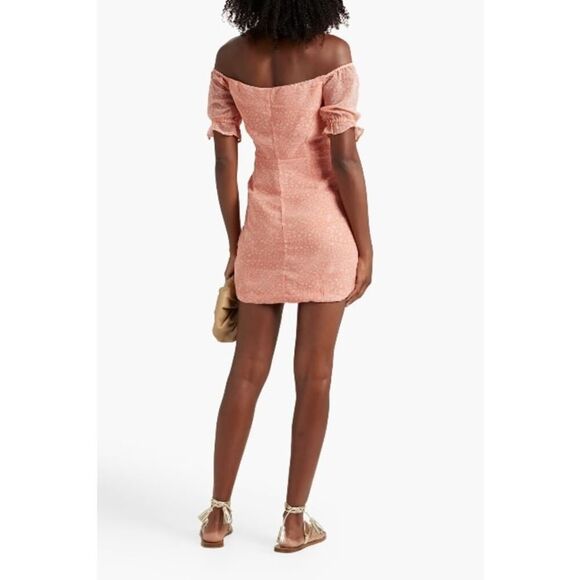 Walter Baker Beverly‎ Off-The-Shoulder Ruched Leopard-Print Crepe Mini Dress 10 - Picture 2 of 12